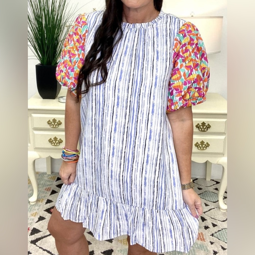 THML Embroidered Puff Sleeve Dress NWT Sz Small